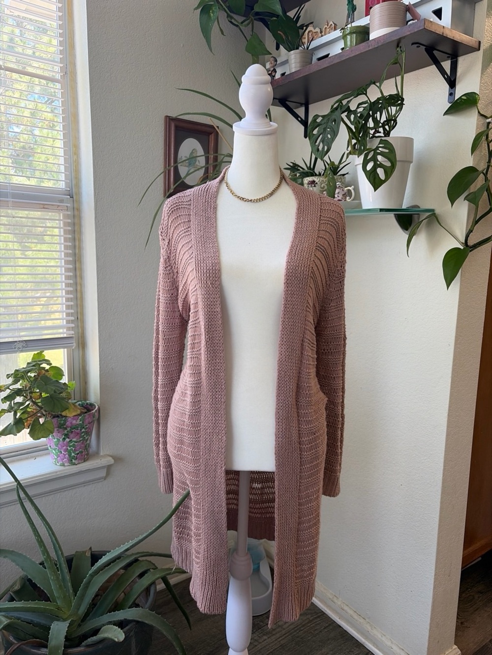Rue21 Mauve Open-Front Longline Knit Cardigan